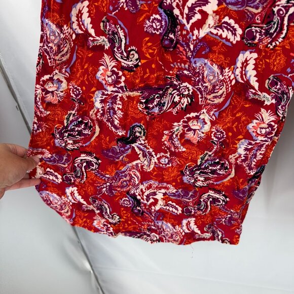 Intimately Free People Women L Floral Wide Leg Pants Red Flowy Pull On Bohemian - Picture 2 of 11